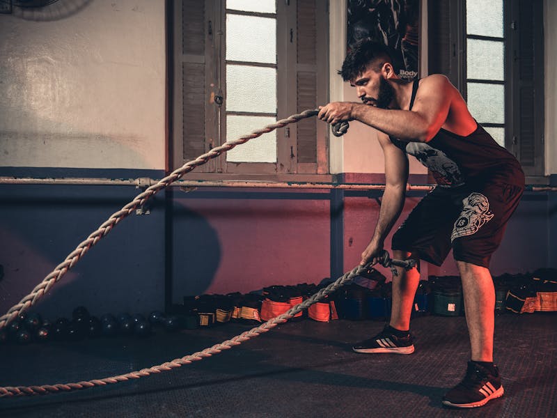 Row of modern gym equipment